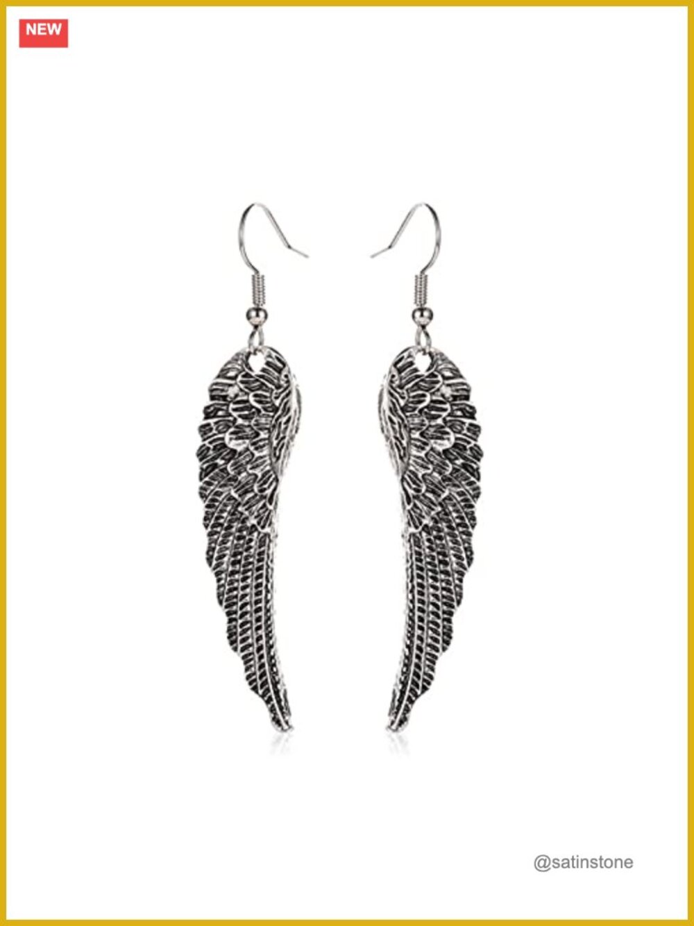 Angel Wing Dangle Drop Earrings Silver Plated French Wire Hook
